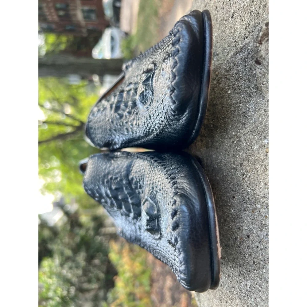 VTG Maitre Bottier Black Crock-Embossed Leather Dress Loafers Men's 9
